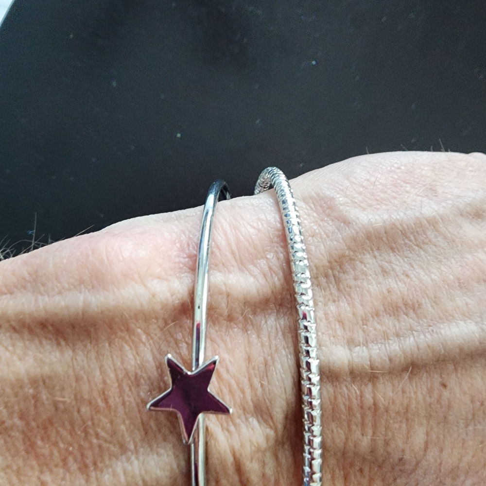 Silver Bangle Bracelets with Star Accent And Snake Chain - Women's Jewelry